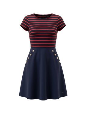 Tommy Hilfiger Dress Size 6 Navy Red Striped Fit & Flare Nautical Gold Buttons